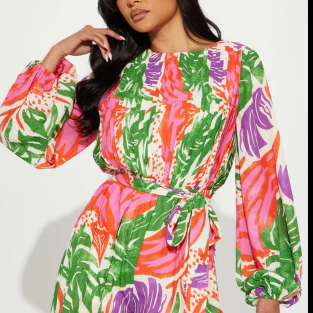Fashion Nova Vibrant Floral Dress - Pink, Green, Orange, Purple